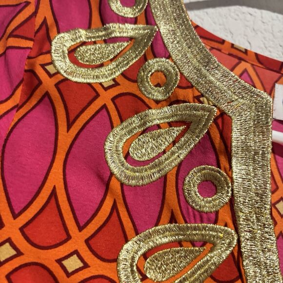 MUDPIE Embroidered Colorful Pink Orange Gold Balloon Sleeve Cover Up Tunic Sz S - Picture 4 of 7